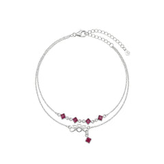 Silver Pink Double Layered Charm Bracelet with Infinity Knot