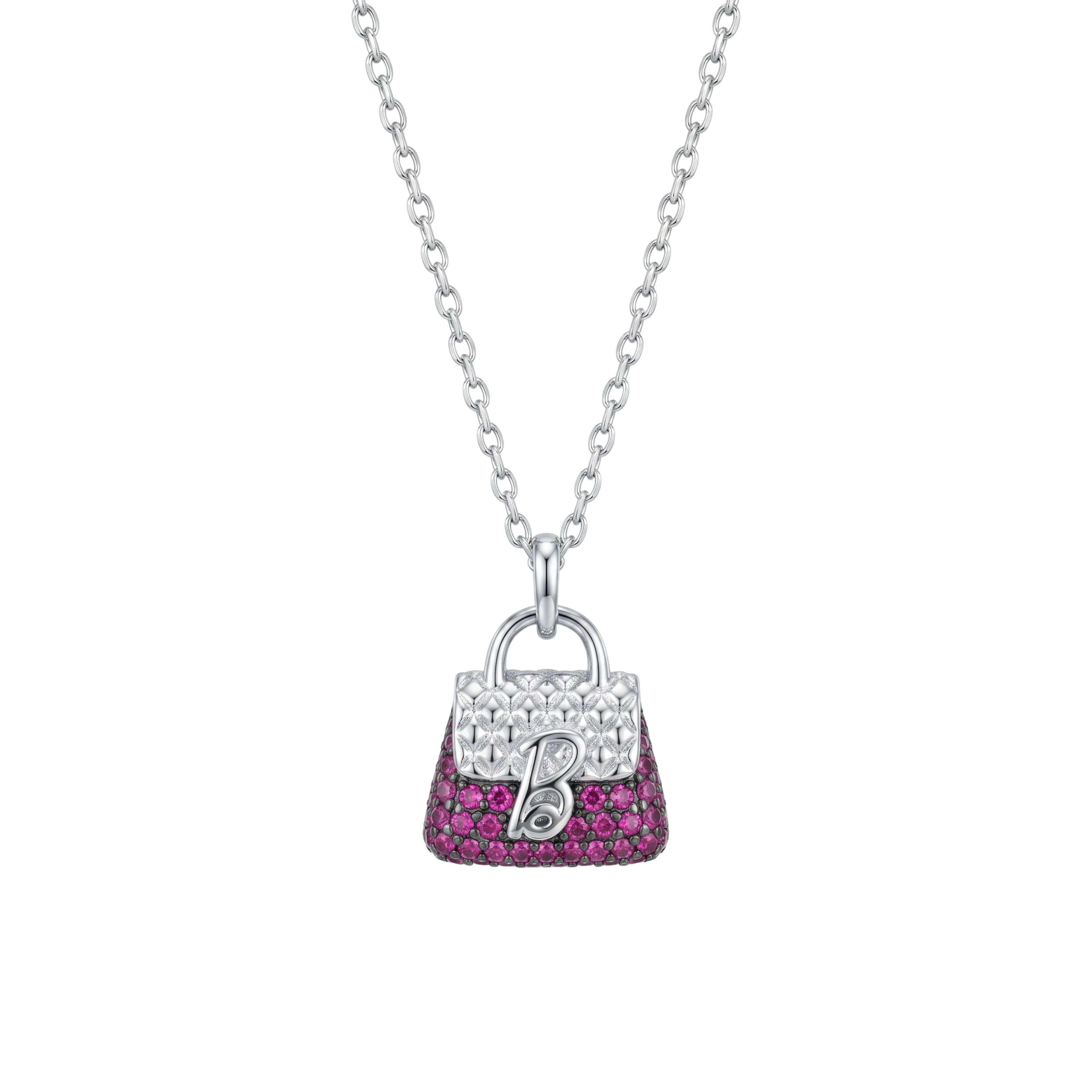Necklace with a handbag-shaped pendant featuring pink and white stones 925 silver pendant for women 