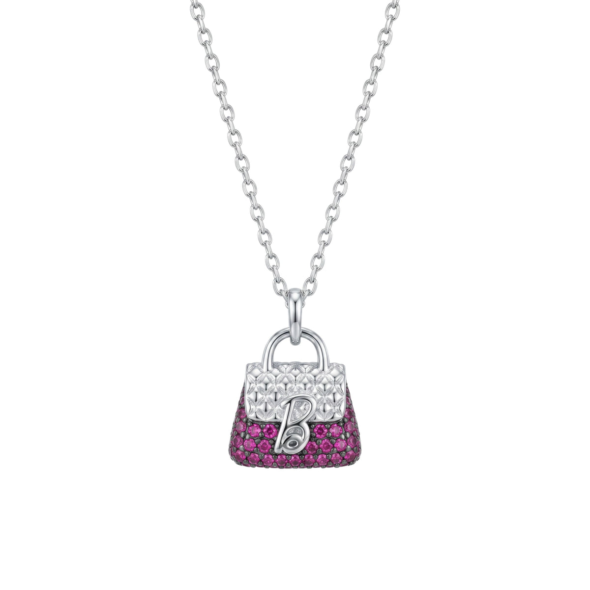 Necklace with a handbag-shaped pendant featuring pink and white stones 925 silver pendant for women 
