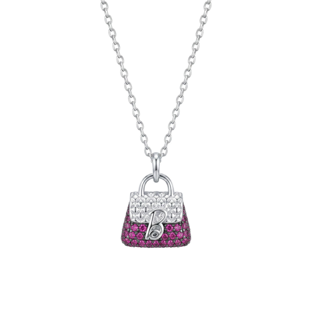 Necklace with a handbag-shaped pendant featuring pink and white stones 925 silver pendant for women 