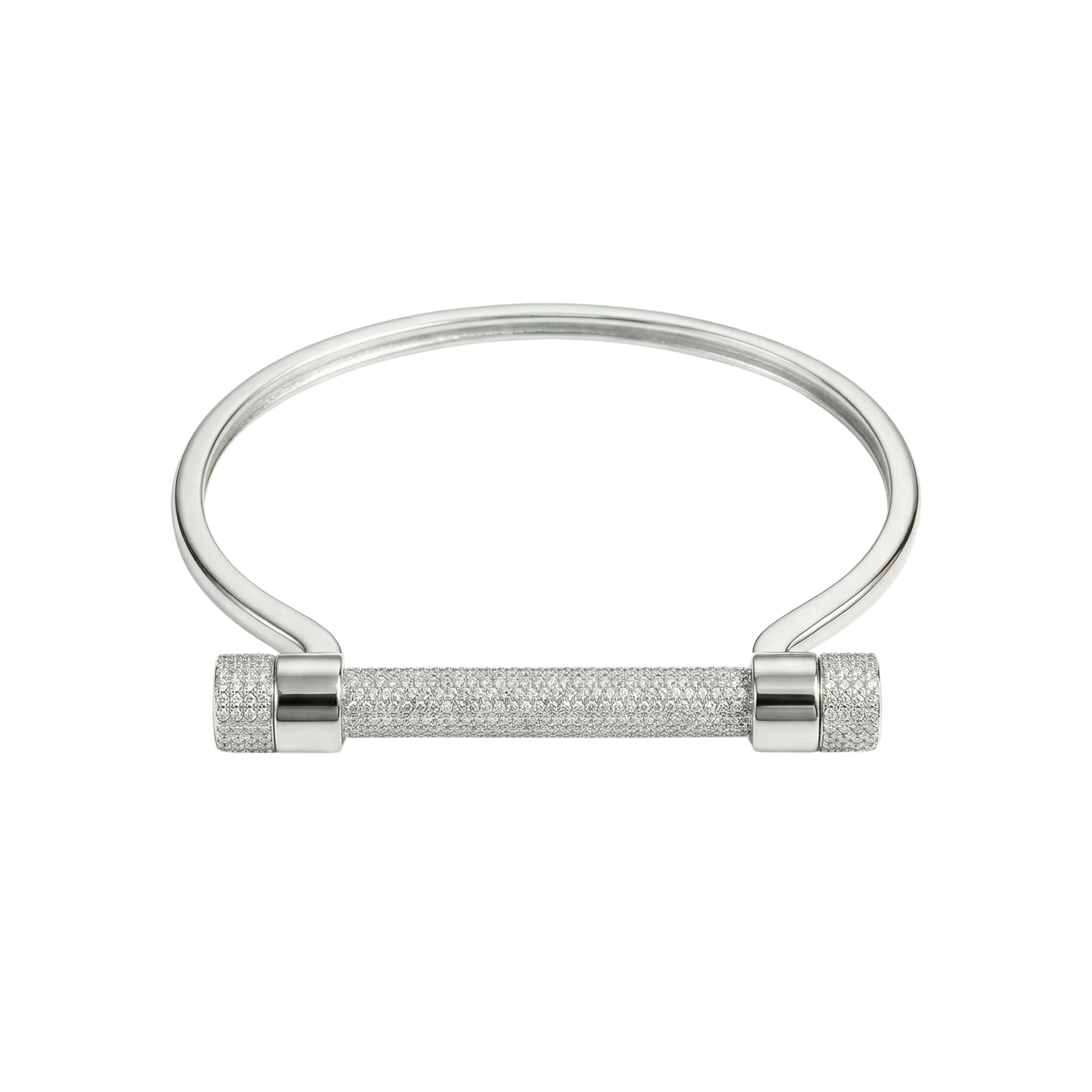 Silver Pave Screw Bar Bangle Bracelet