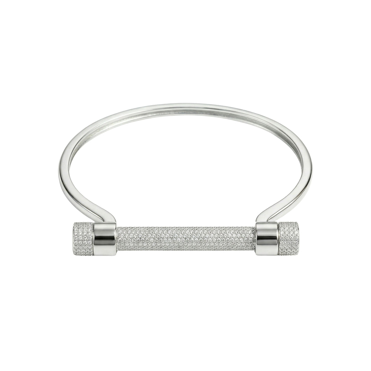 Silver Pave Screw Bar Bangle Bracelet