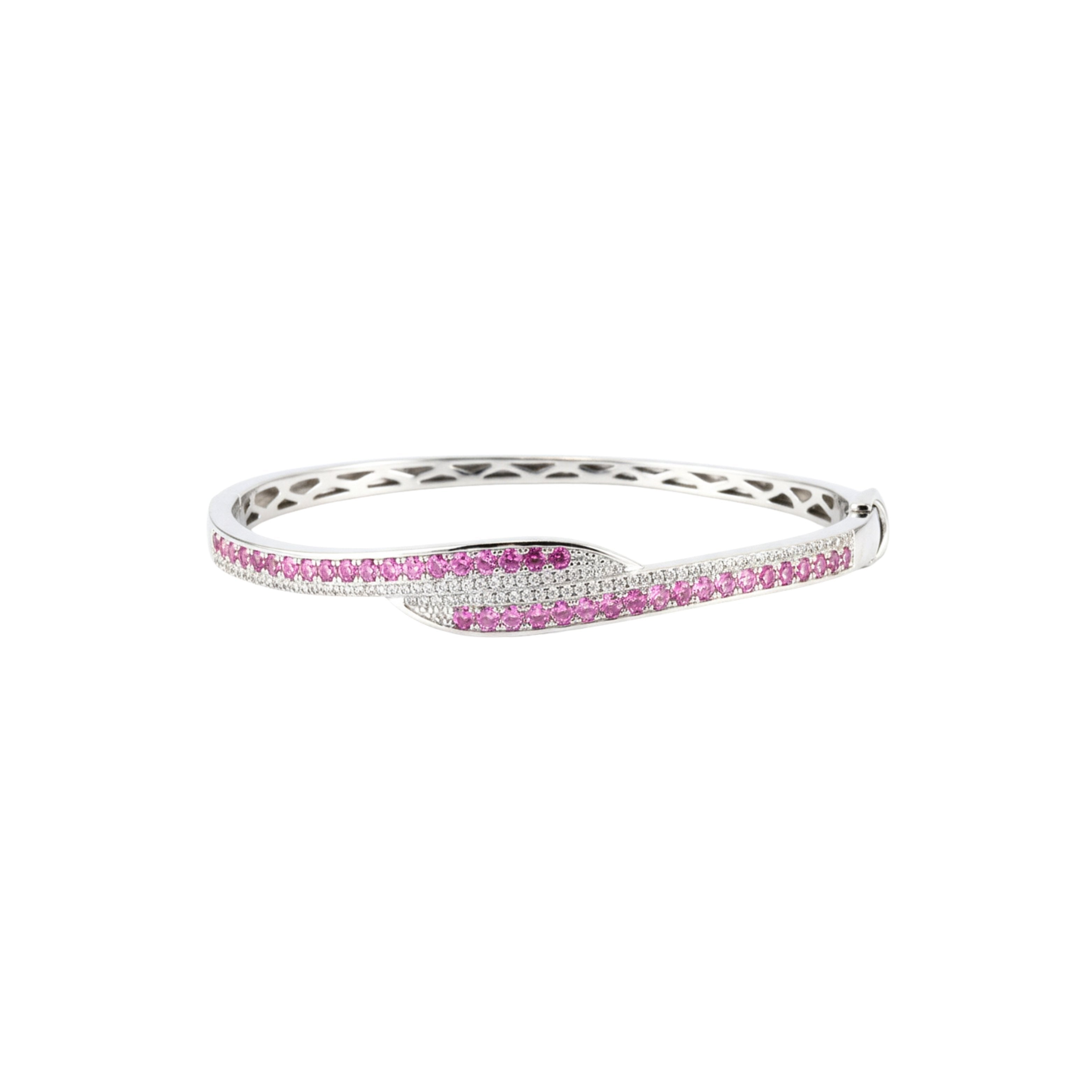 Silver Pave Ribbon Pink Bracelet For Her