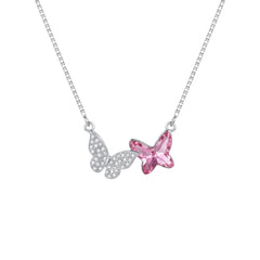 Silver Pink Blazing Butterfly Pendant