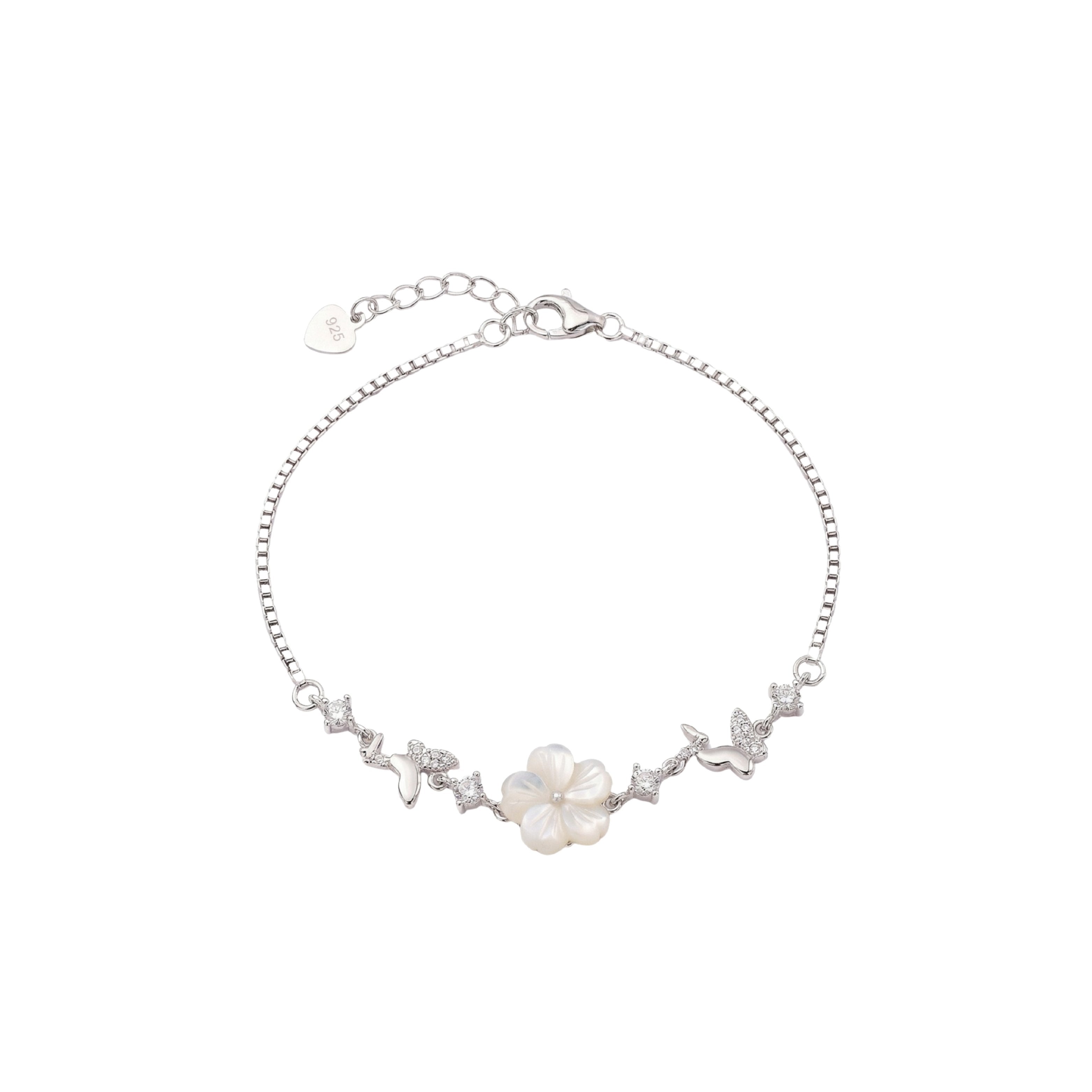 Silver Mother-of-Pearl Blossom & Butterfly Bracelet