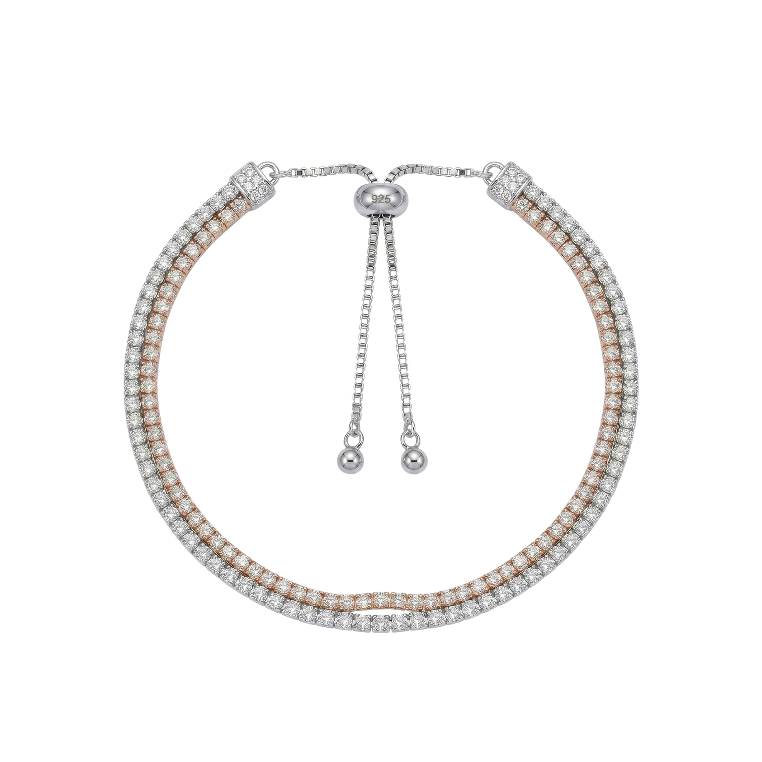Silver Dual-Tone Pave Slider Bracelet For Her