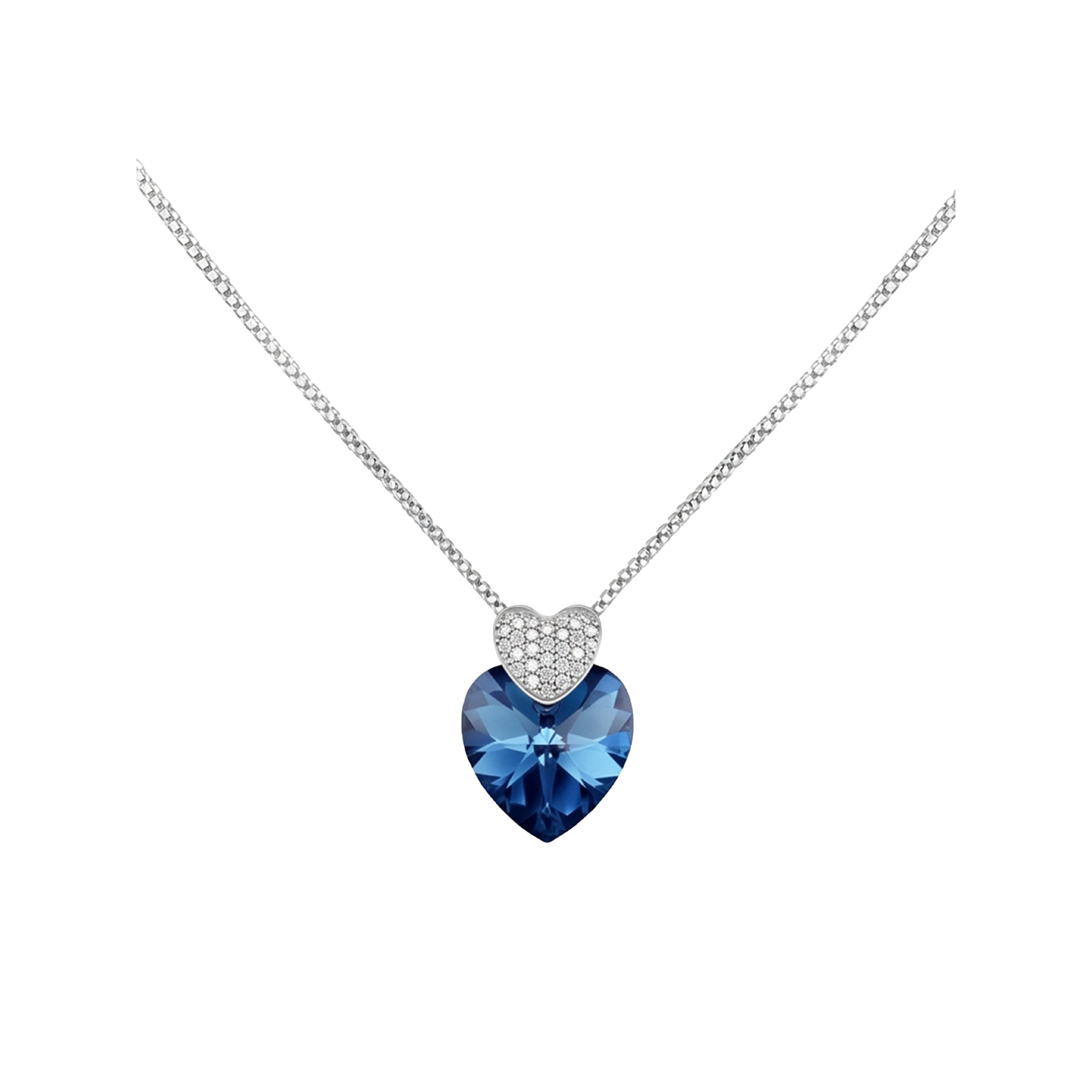 Silver Deep Blue Double Heart Pendant
