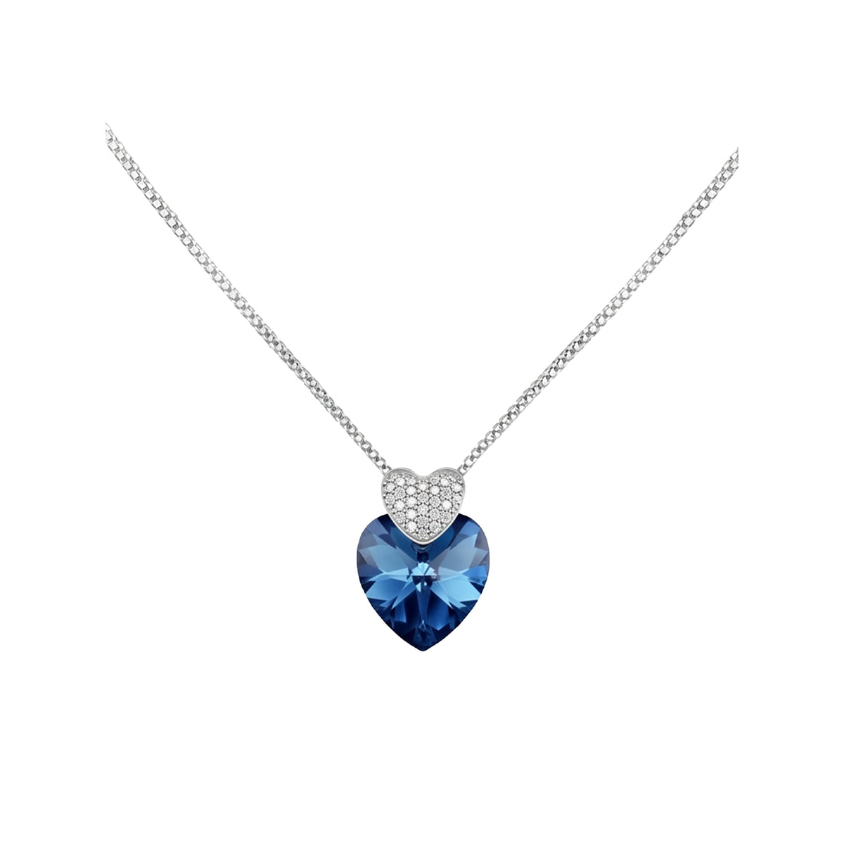 Silver Deep Blue Double Heart Pendant