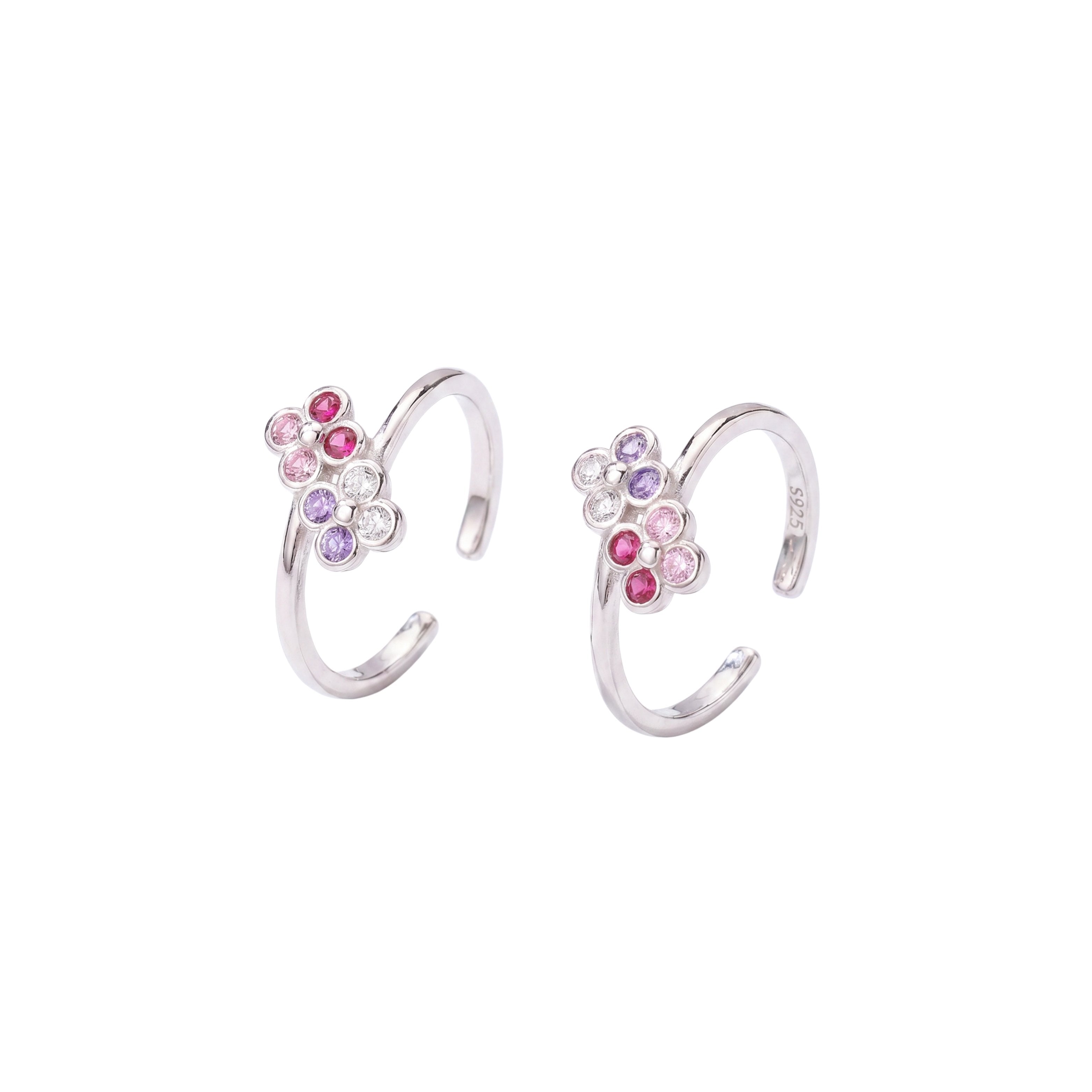 Silver Colourful Blossom Toe Ring