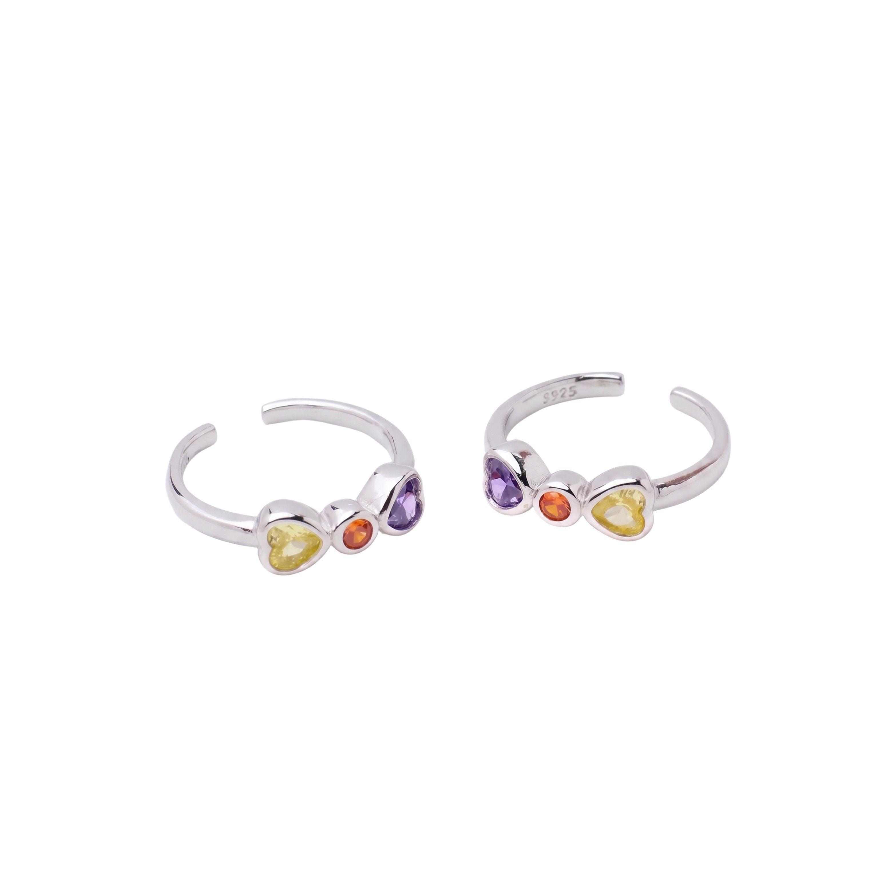 Silver Vibrant Multi Stone Heart Adjustable Toe Ring