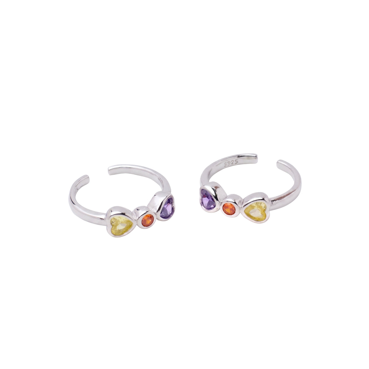 Silver Vibrant Multi Stone Heart Adjustable Toe Ring