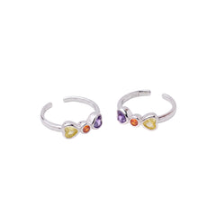 Silver Vibrant Multi Stone Heart Adjustable Toe Ring