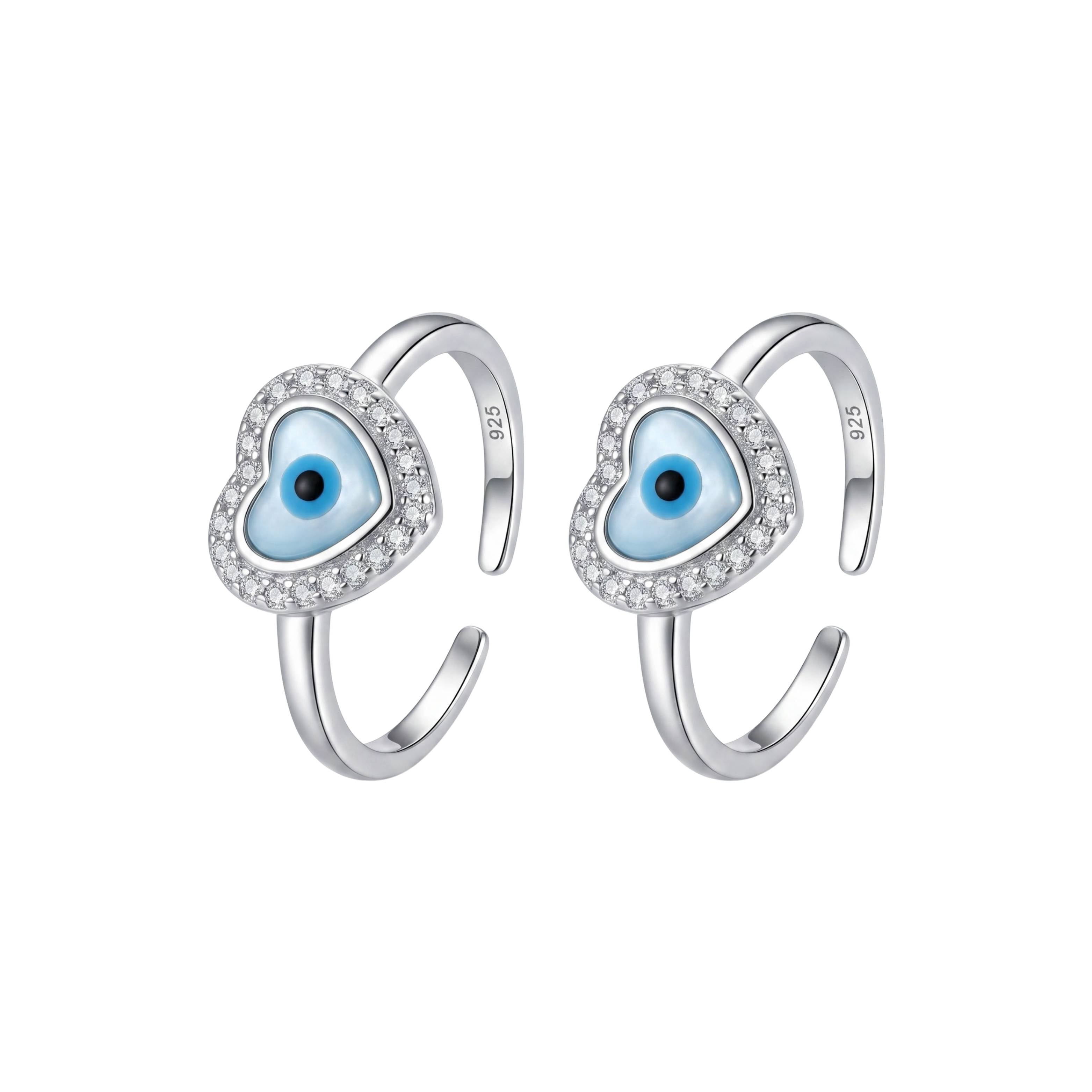 Silver Heart Evil Eye Adjustable Toe Ring