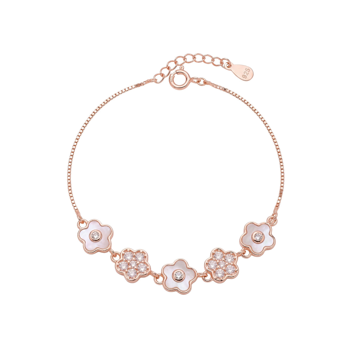 925 Silver Rose gold Flower Design Chain Bracelet