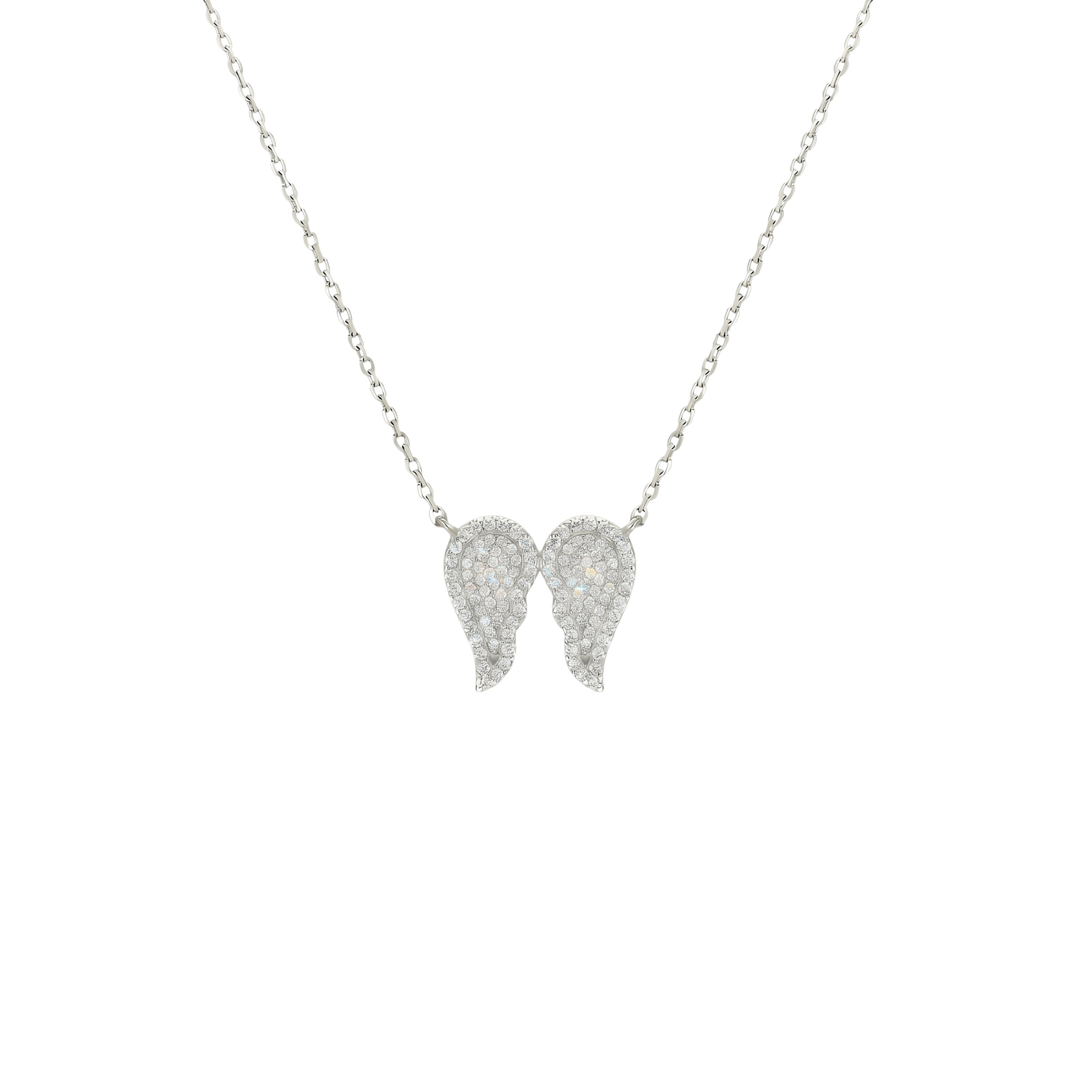 Silver Sparkling guardian angel wings chain pendant for her