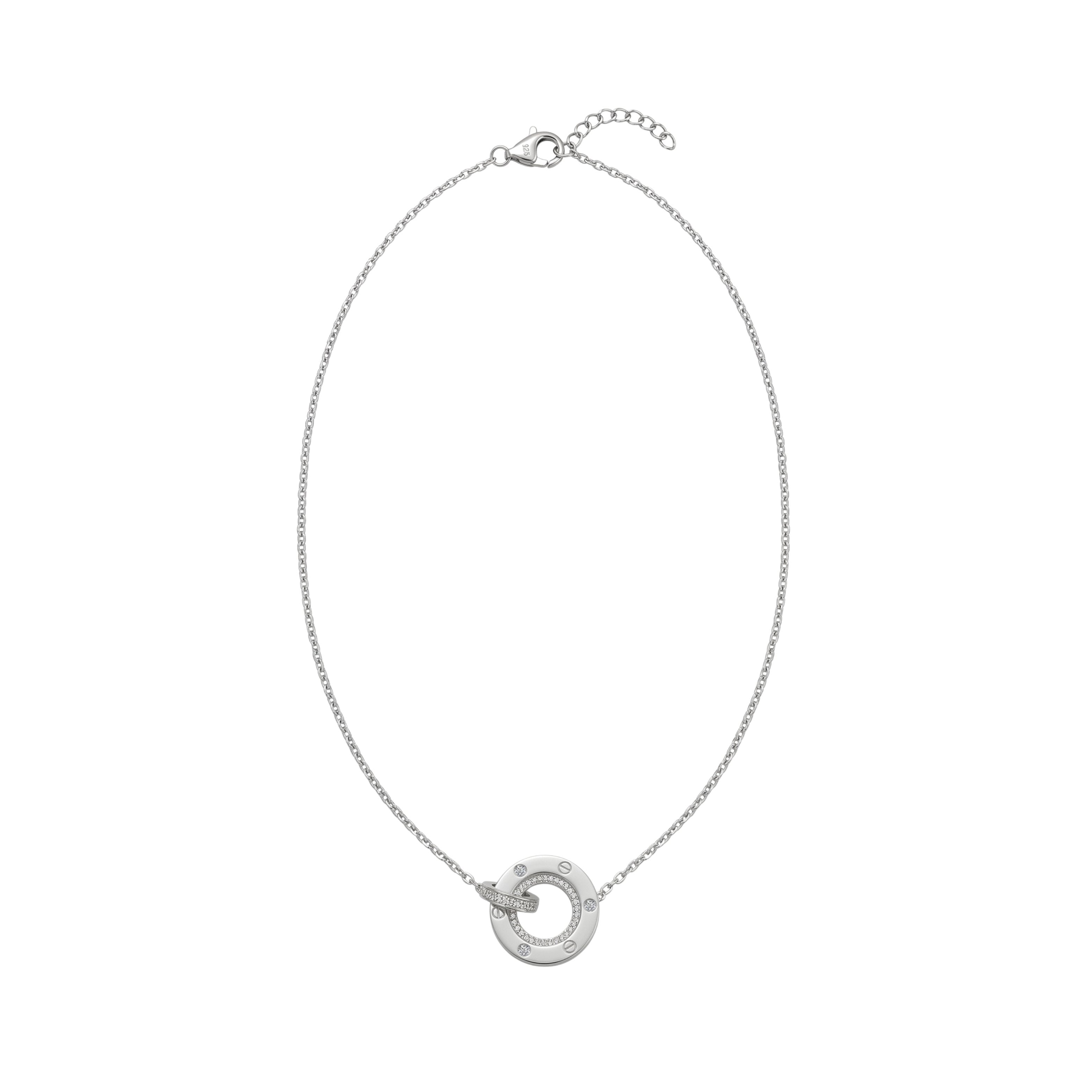 Silver Screw Detail Circle Pendant