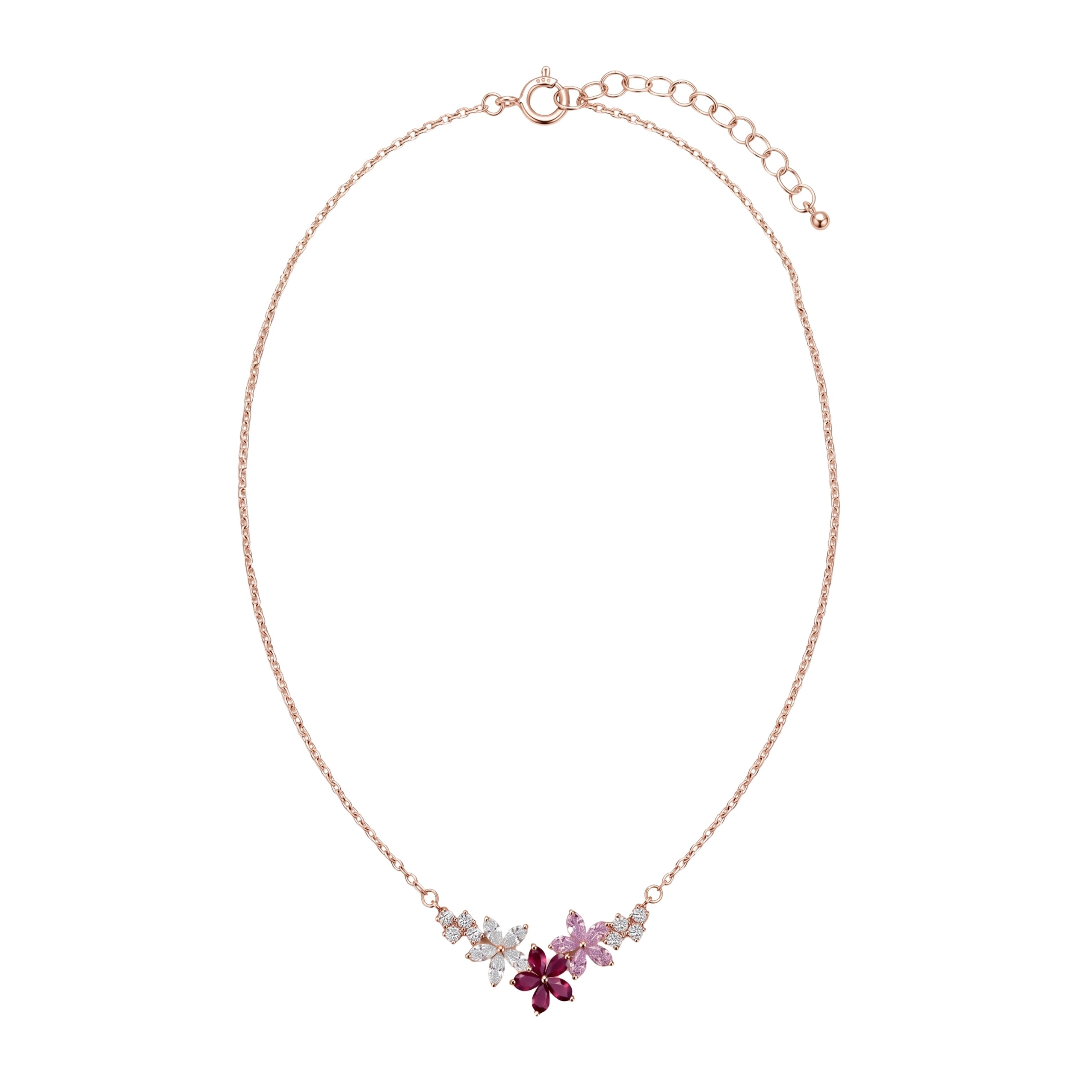 Silver Rose gold Floral Charm Necklace Chain pendant