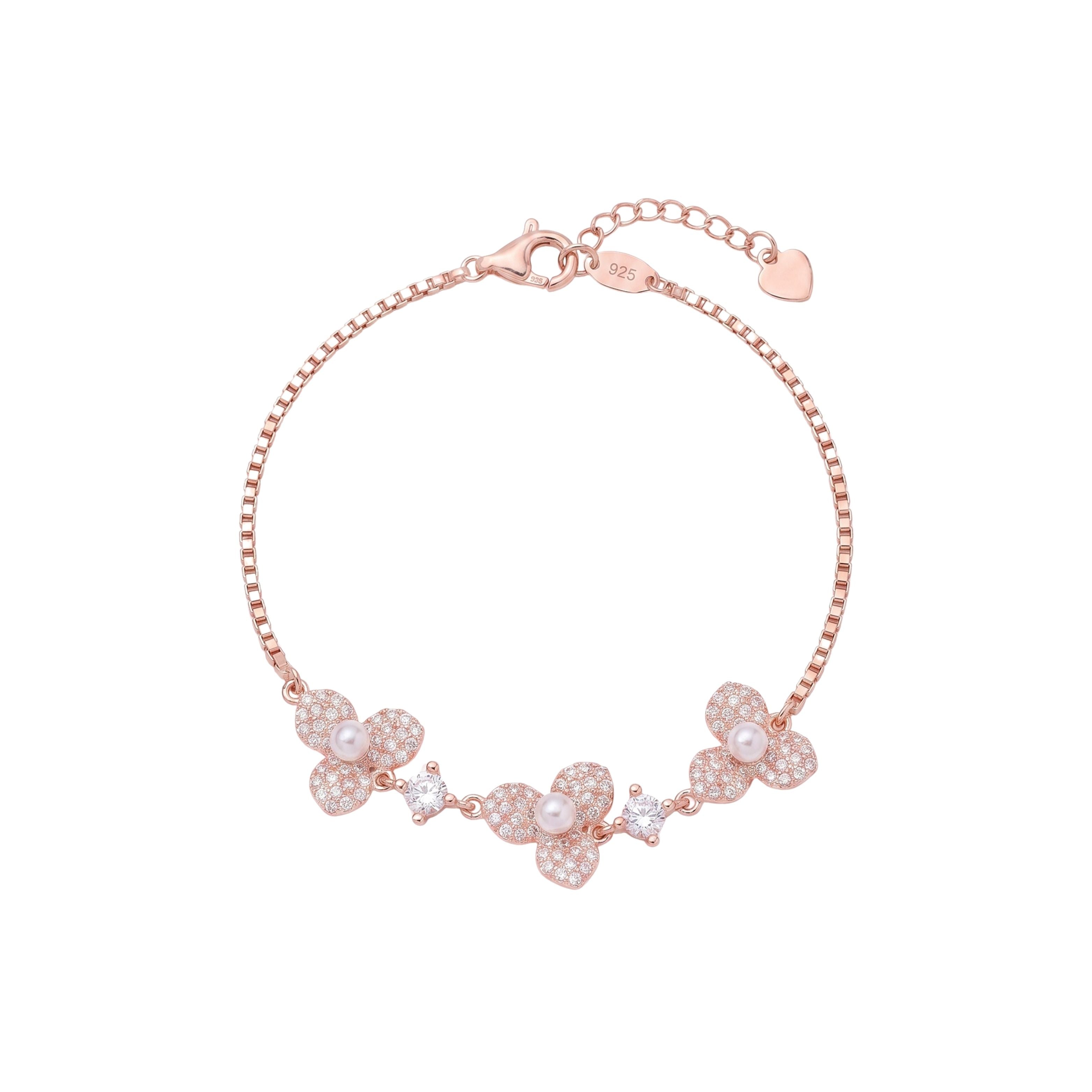 Silver Rose gold stylish Pearl Floral Chain Bracelet for her