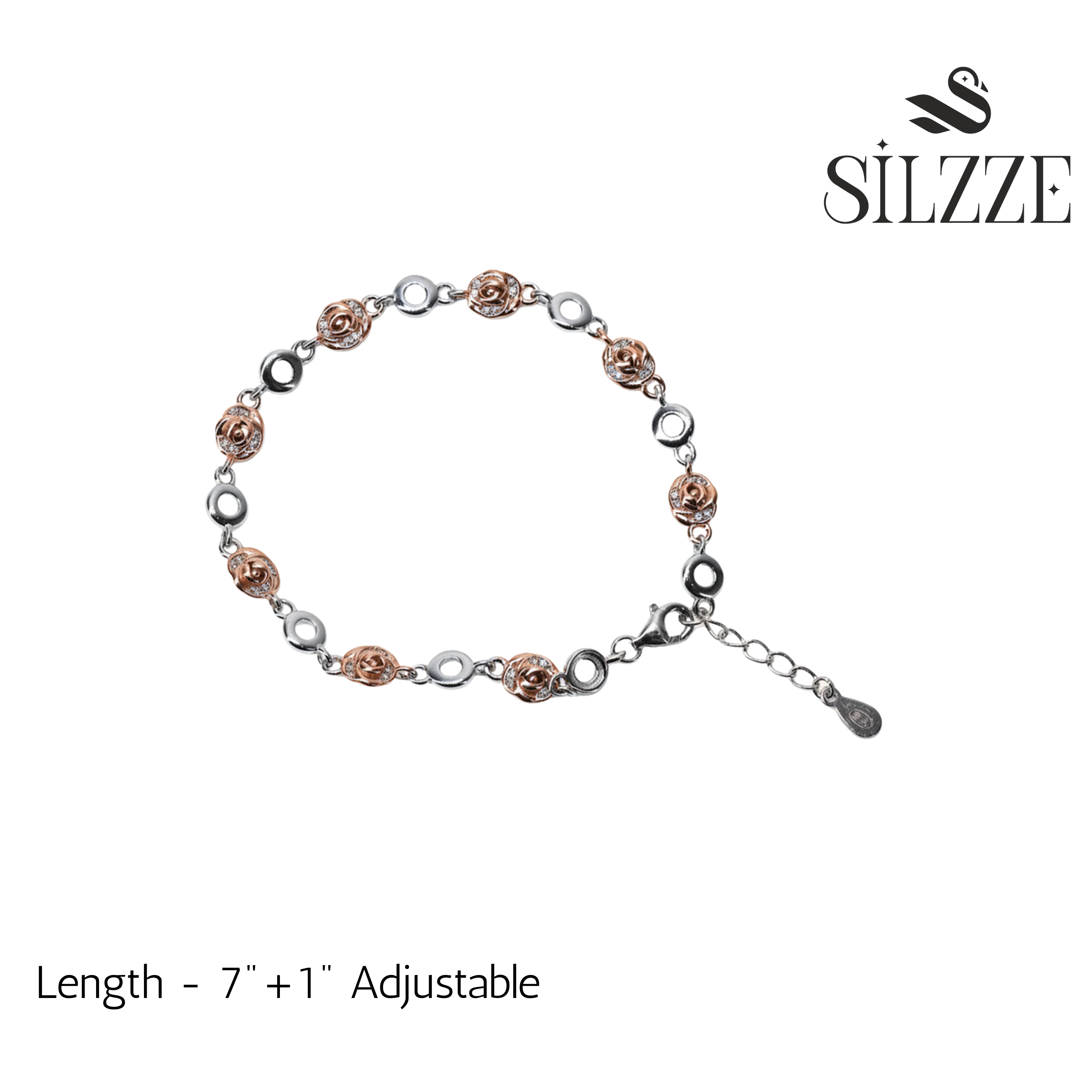 Silver Rose Elegant Link Bracelet