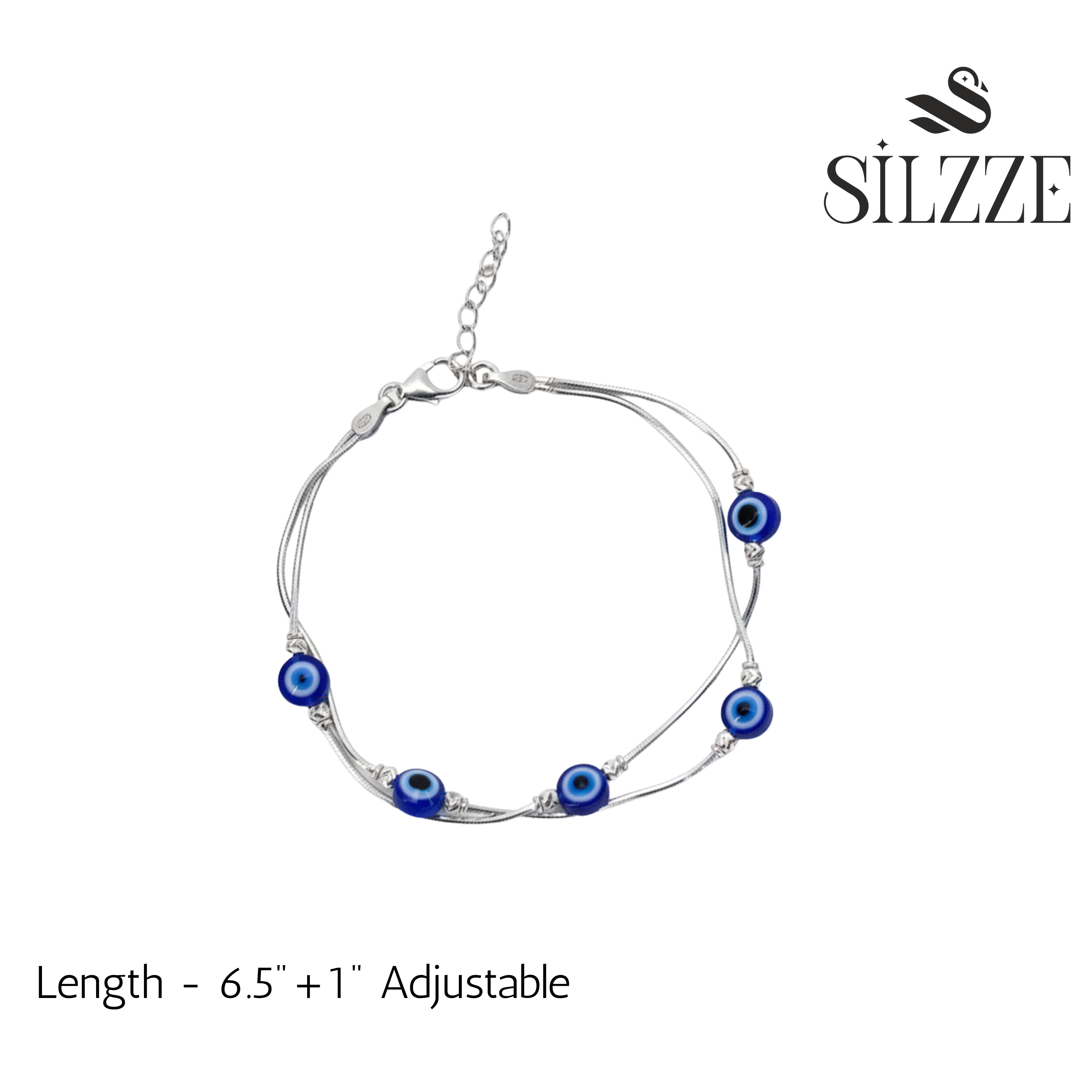 Silver Fancy Evil eye Double Chain Loose Bracelet