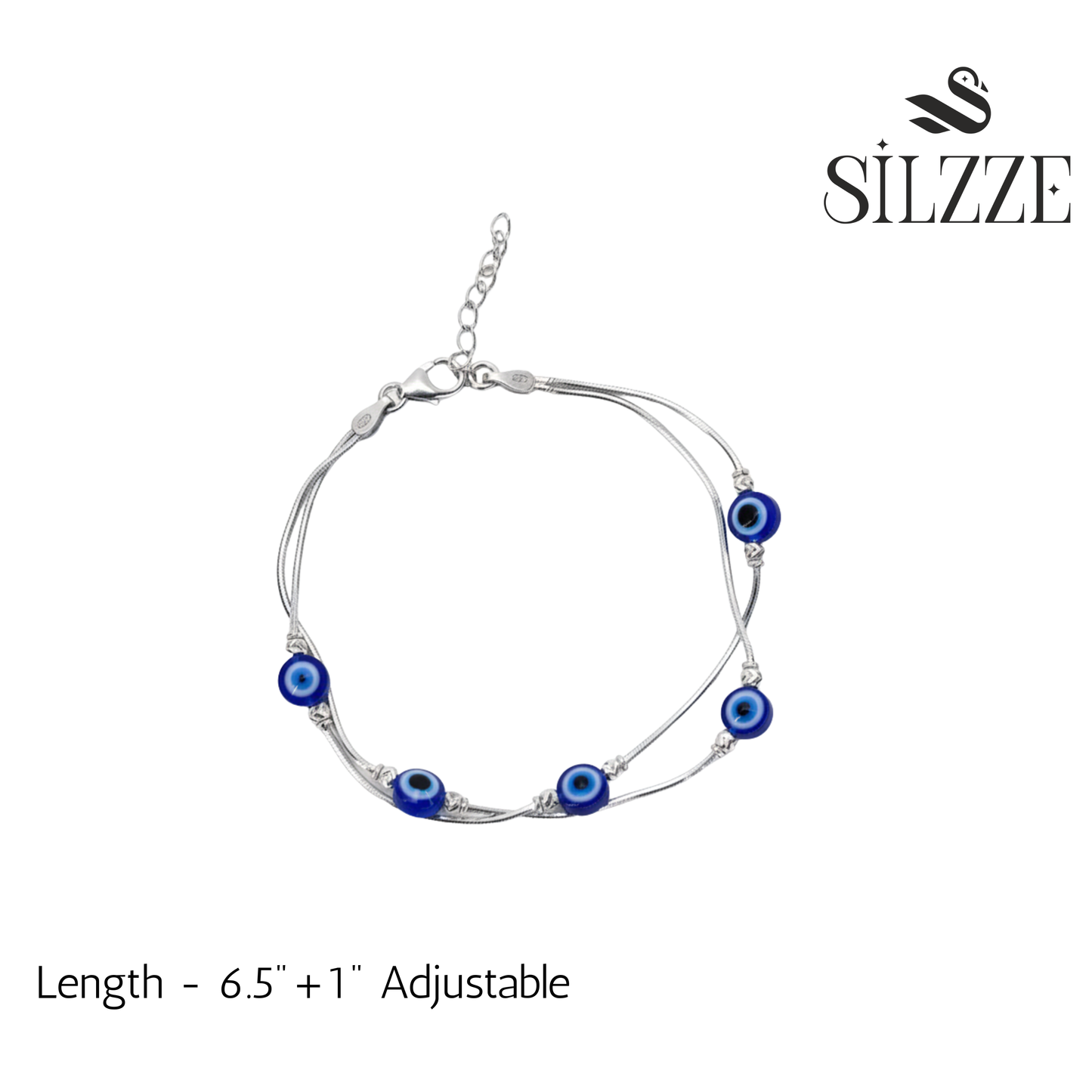 Silver Fancy Evil eye Double Chain Loose Bracelet