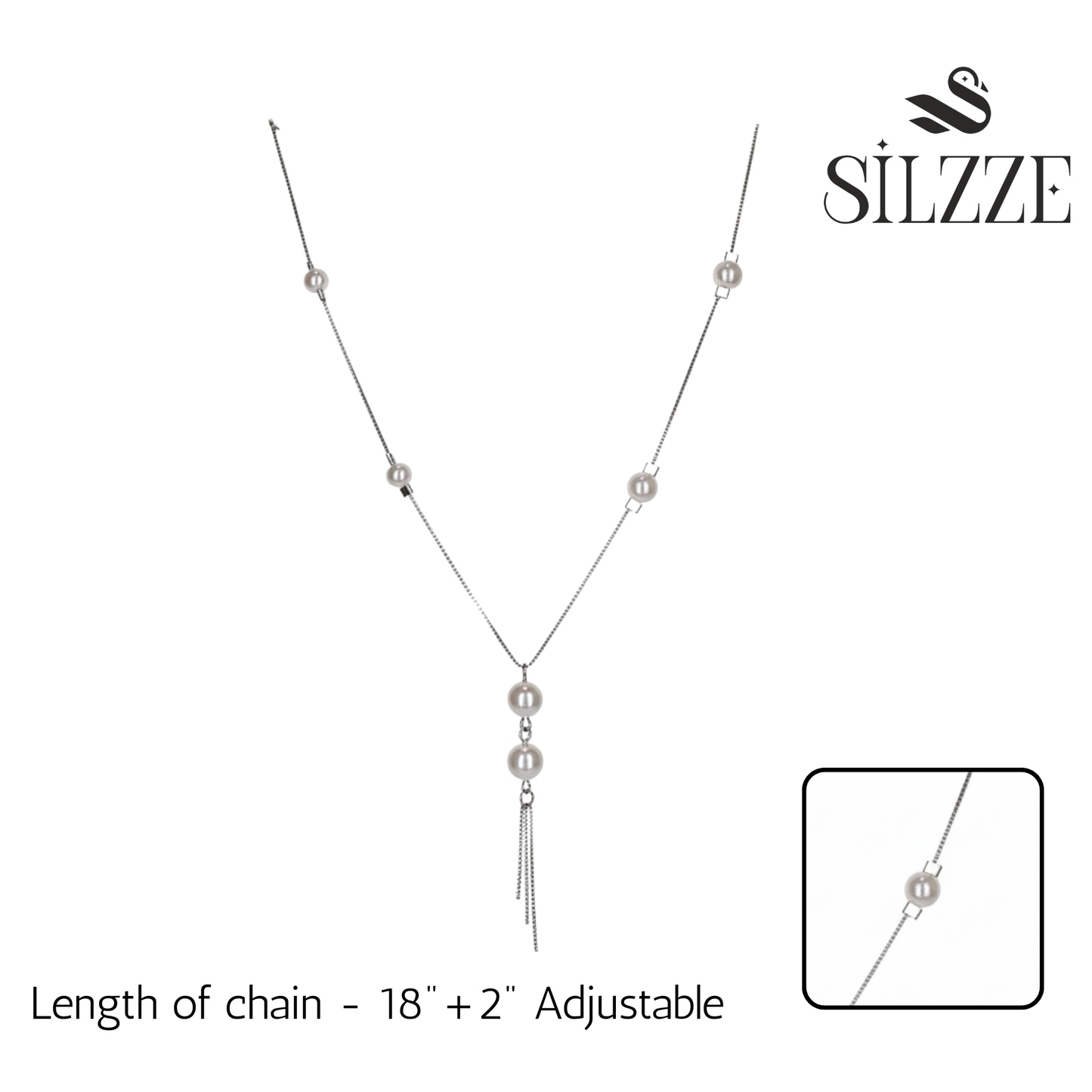 Silver Elegant Pearl Drop Lariat Chain For Her