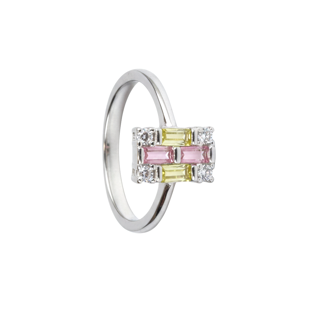 Silver Yellow & Pink Cluster Halo Ring For Her