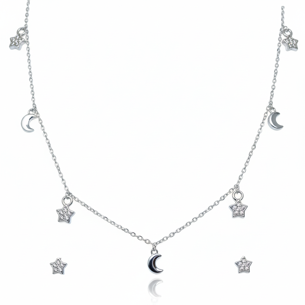 Silver Celestial Sparkle Star & Moon Set