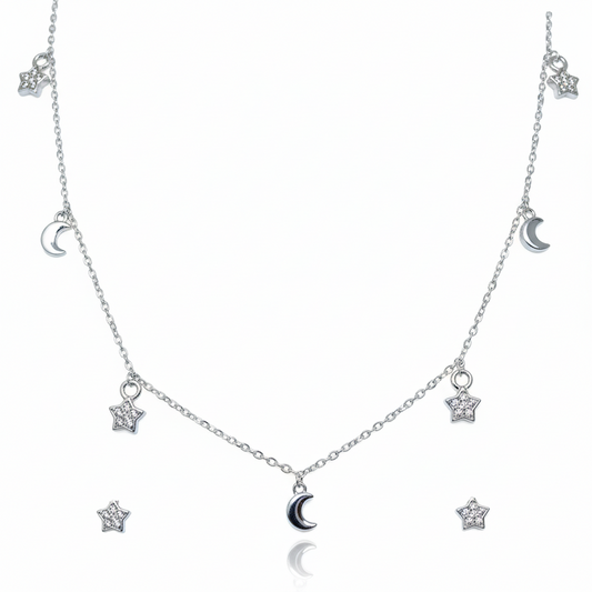 Silver Celestial Sparkle Star & Moon Set