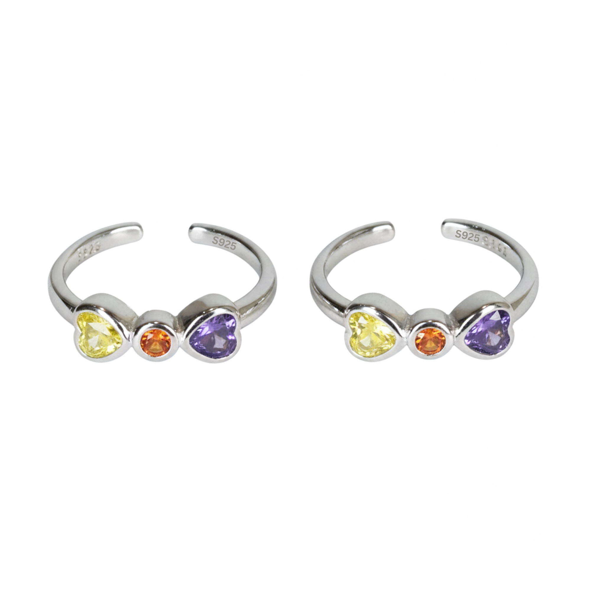 Silver Vibrant Multi Stone Heart Adjustable Toe Ring