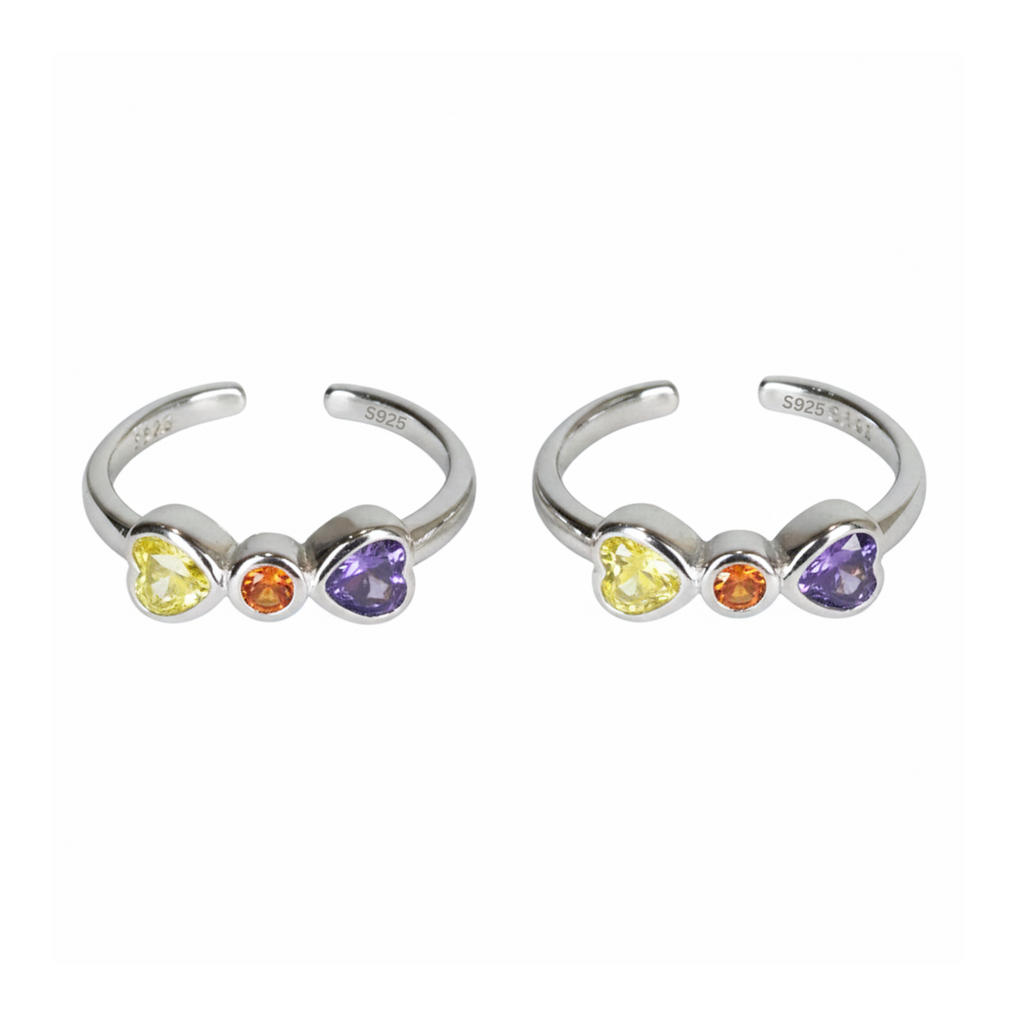 Silver Vibrant Multi Stone Heart Adjustable Toe Ring