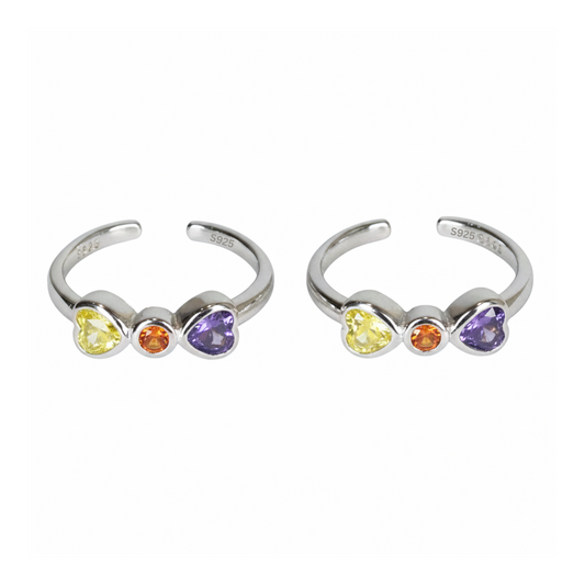 Silver Vibrant Multi Stone Heart Adjustable Toe Ring