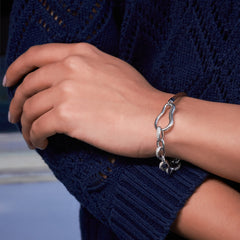 925 Silver Pave Link & Braided Leather Statement Bracelet