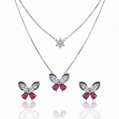 Silver Dainty Butterfly & Starburst Pendant Set