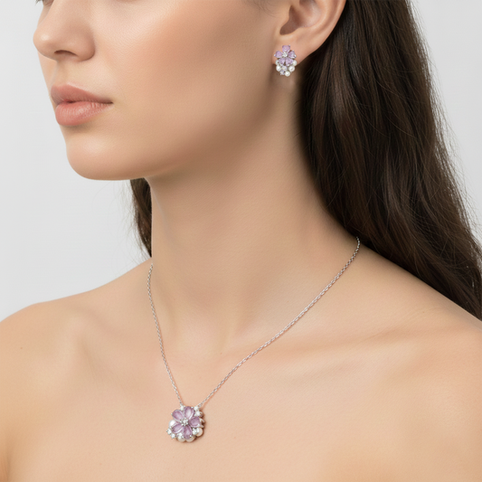 Silver Enchanting Lavender Pendant Set