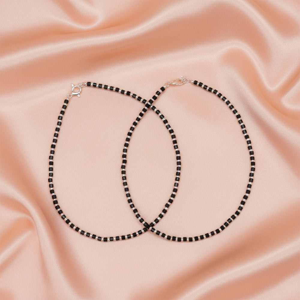 Silver Classic Black beads Anklet For her