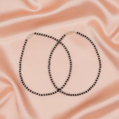 Silver Classic Black beads Anklet For her