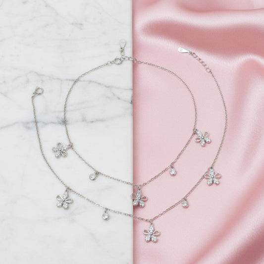 Silver Floral Charm anklet for her