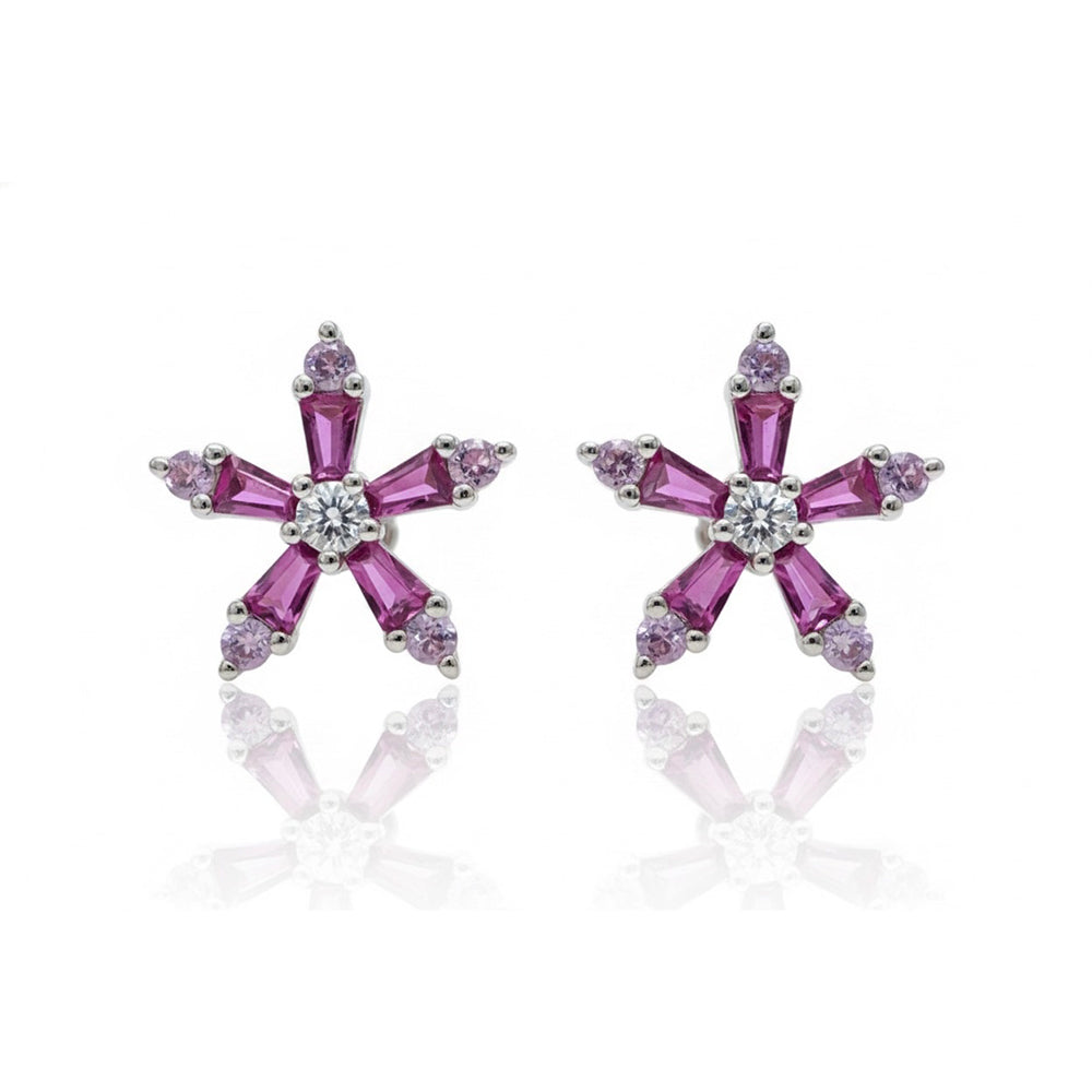 Silver Radiant Pink Floral Pendant Set