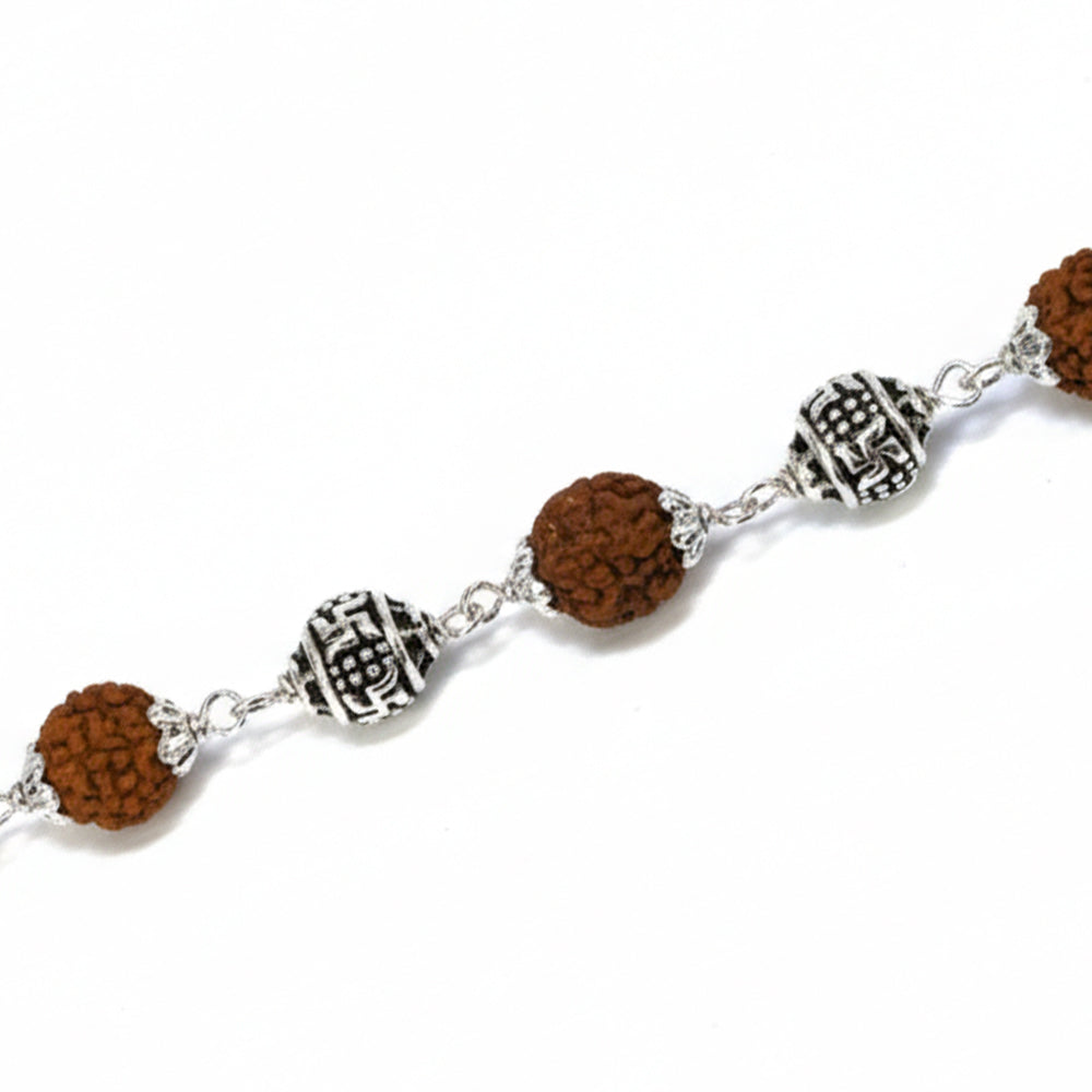 Silver Swastik Symbol Rudraksh chain Bracelet