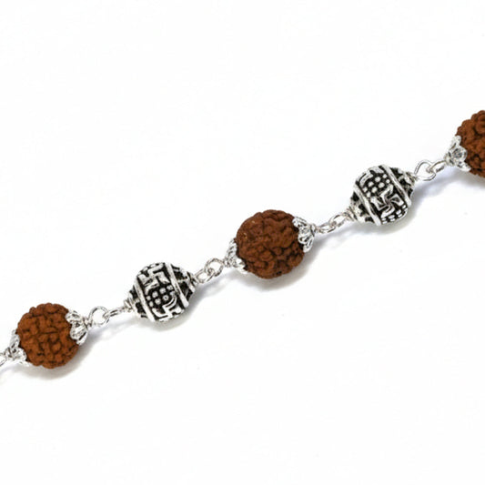 Silver Swastik Symbol Rudraksh chain Bracelet