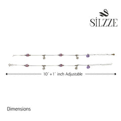925 Sterling Silver Amethyst Cube & Snowflake Charm Anklet for her