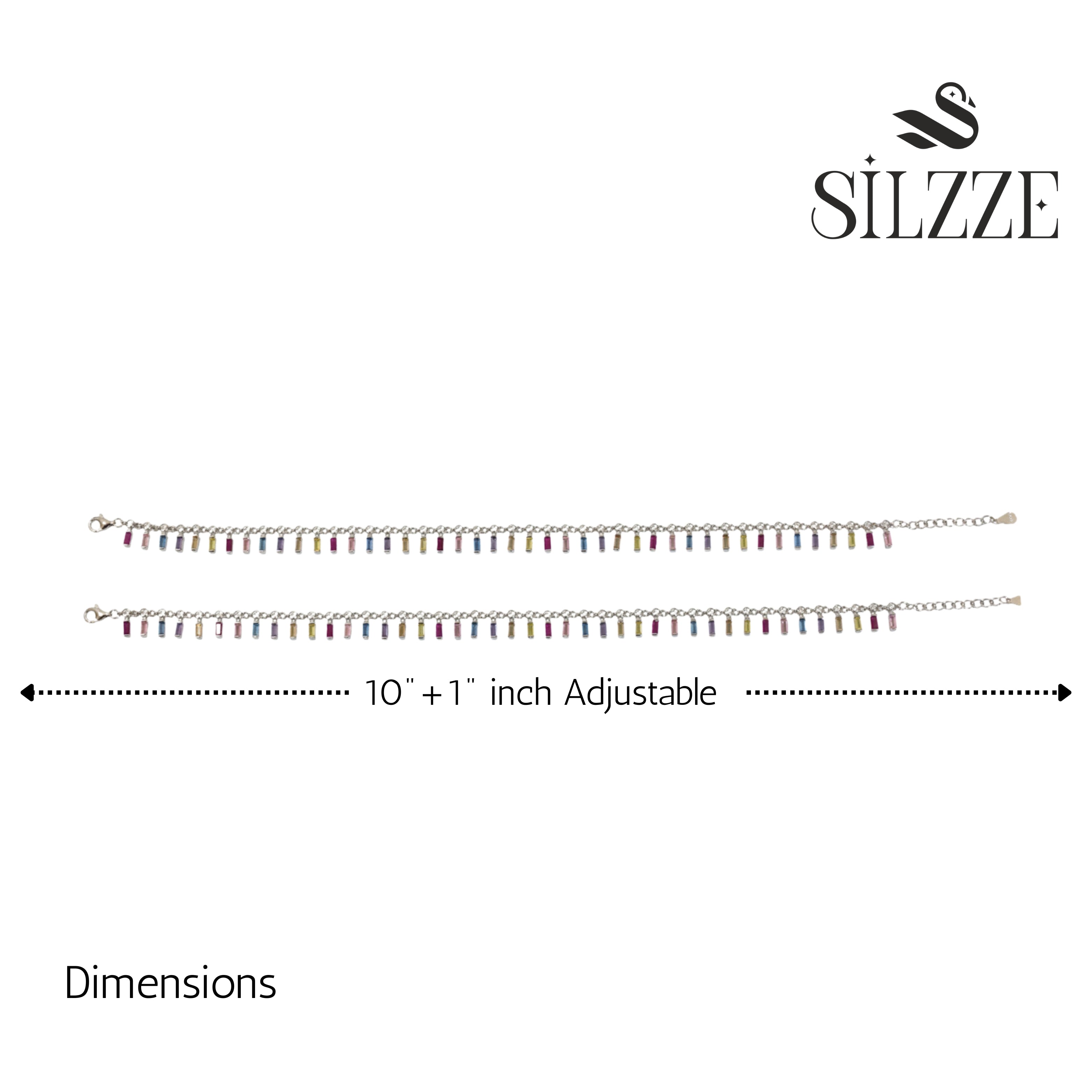 925 Silver Rainbow radiance Multi-Colored Baguette Anklet Set for her