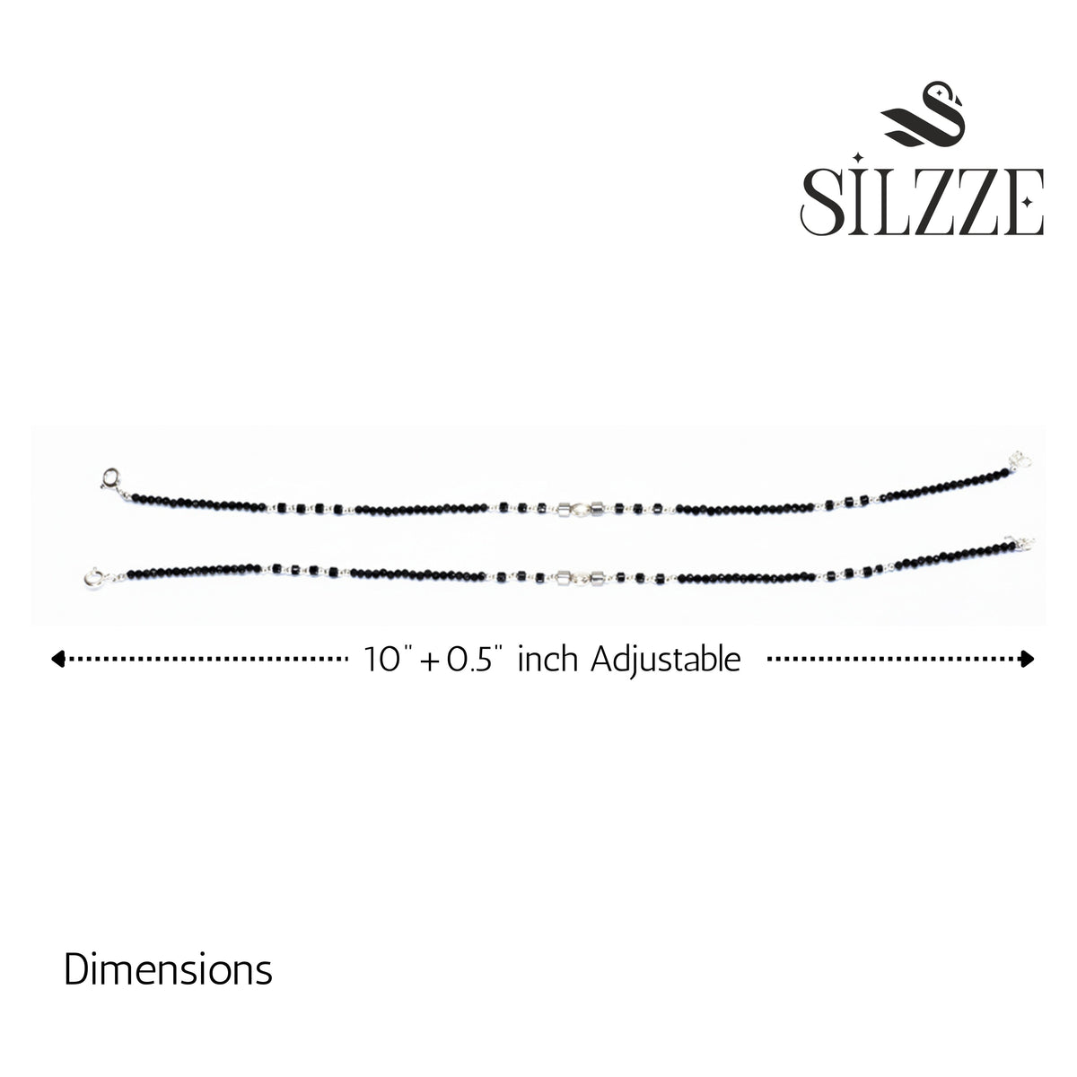 Silver Textured Modern Black beads anklets For her