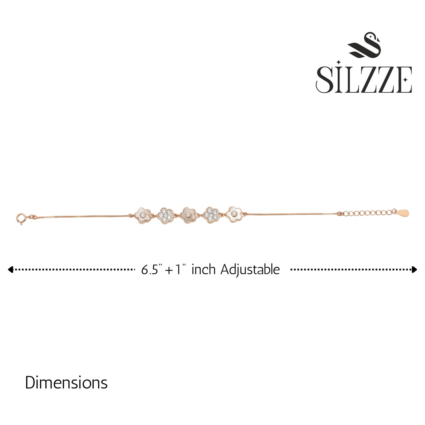 Rose gold Cute Flower Design Chain Bracelet With MOP & CZ Diamonds