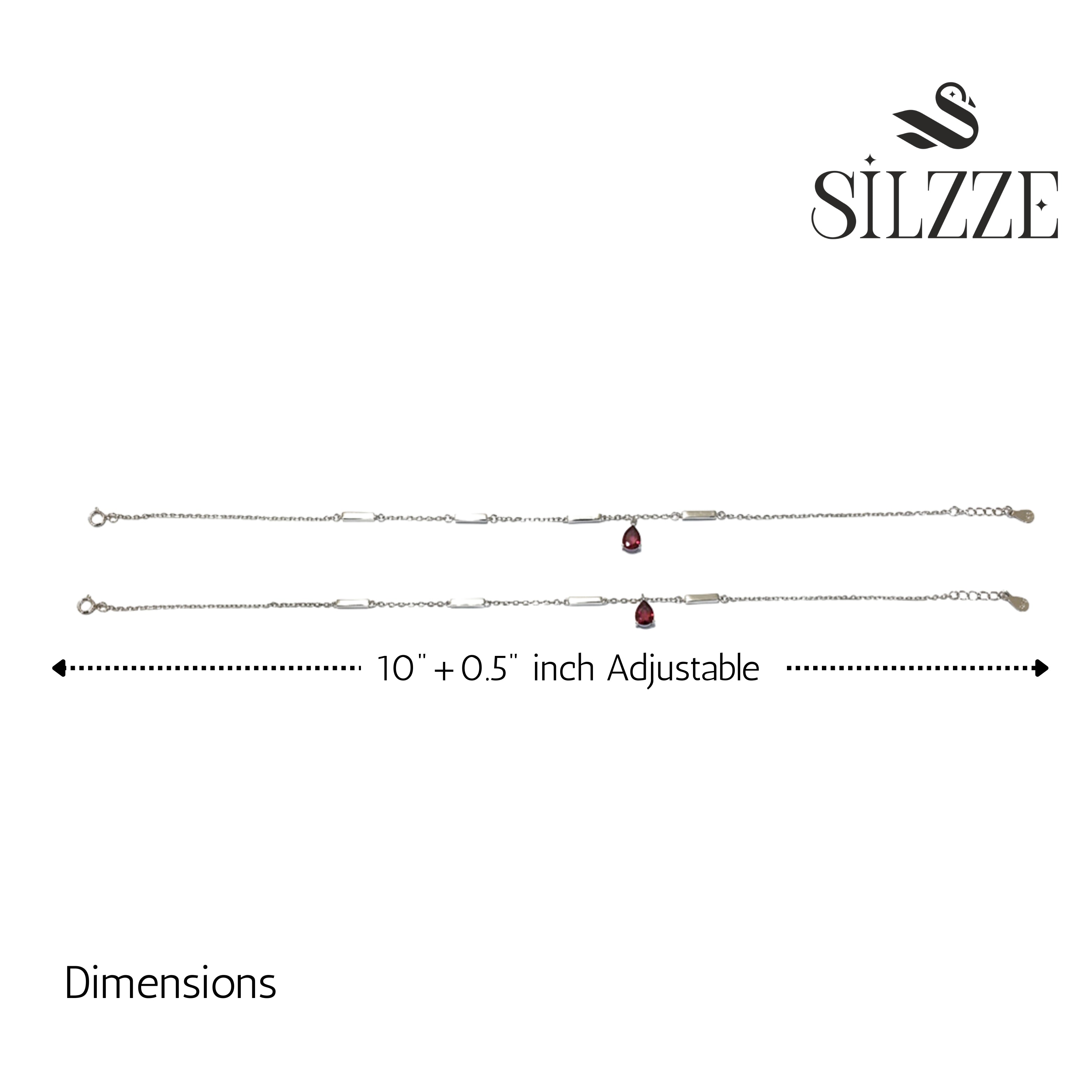 Silver Ruby Teardrop and Bar Stylish Anklet