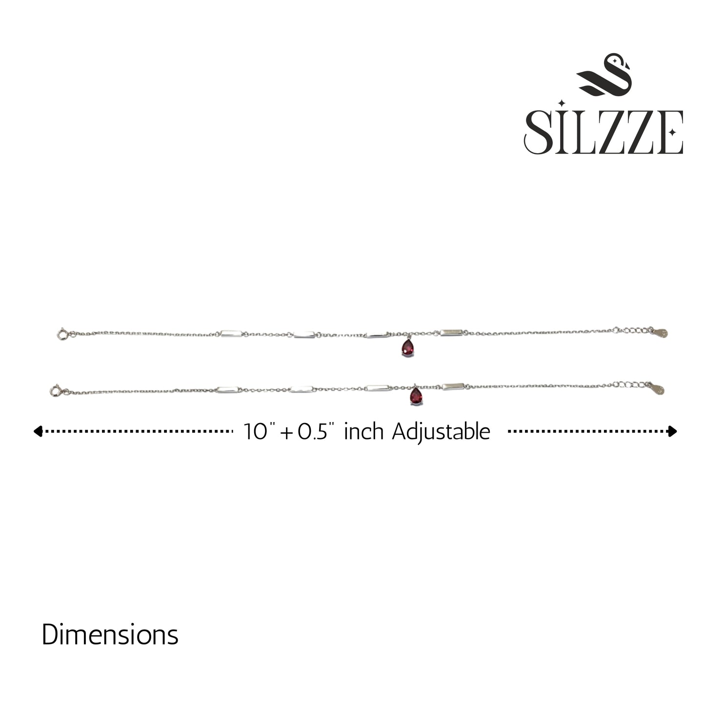 Silver Ruby Teardrop and Bar Stylish Anklet