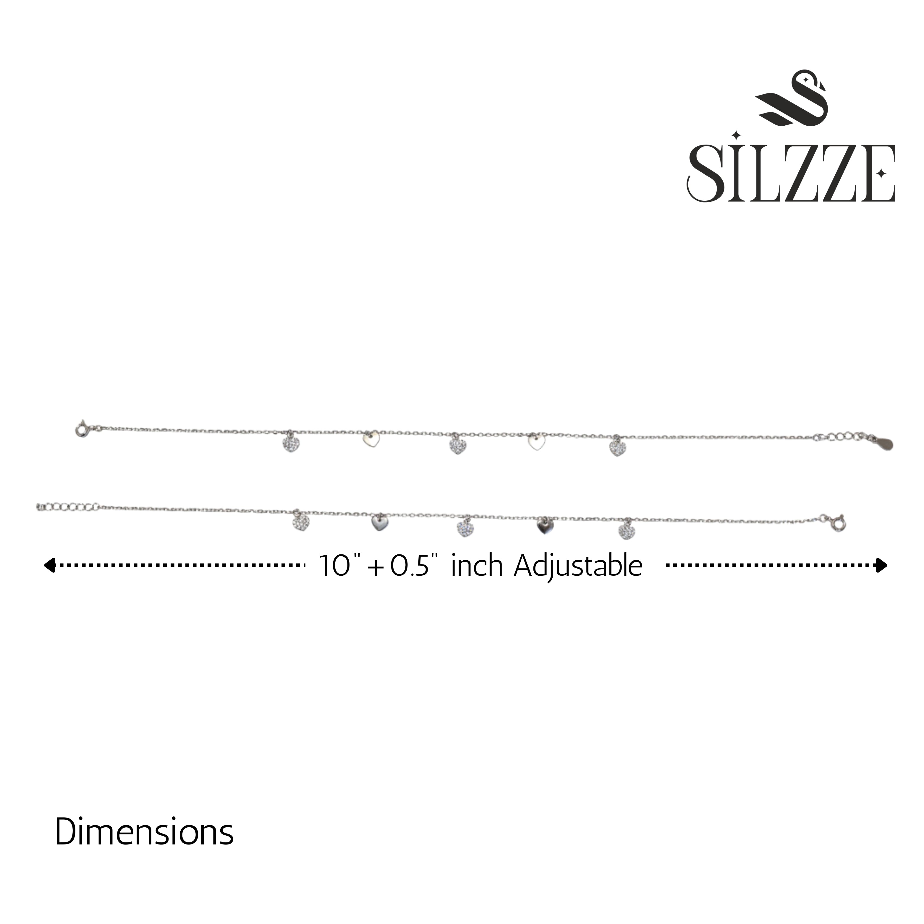 Silver Dazzling Pave Heart charm Anklet for her