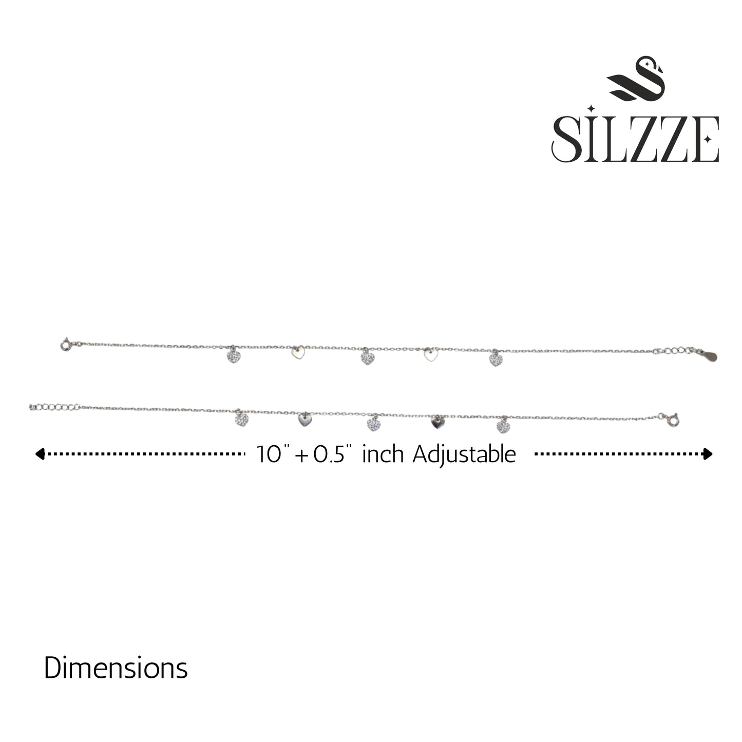 Silver Dazzling Pave Heart charm Anklet for her