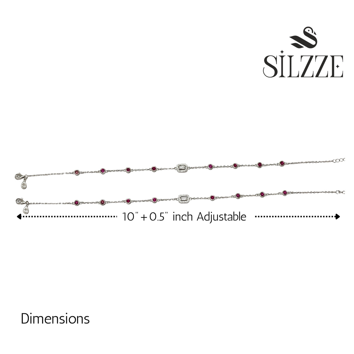 Silver Ruby Red anklet For her